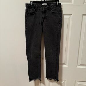 Parker Smith Gray Straight Denim Jeans Frayed Ankles